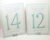 Wedding Booklet Style Mint Green Anniversary Year Numbered Wedding Table Cards