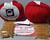 Knit Beaded Scarf Kit - Red with Light Topaz Beads