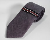 Nana by Sally - Chambray necktie with vintage trim one-of-a-kind