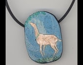 The Golden Lamancha Dairy Goat and Tree Pendant. Dairy Goat Jewelery. Bas-Relief Polymer Clay Pendant  with Black 18 Inch Rubber Cord. 1563