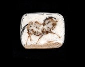The Brown Paint Horse Trots Pin or Brooch. Horse Jewelry. Original Pen and Ink Drawing on Polymer Clay. Sepia, Black White. 3118