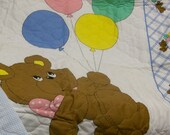 New Bear With Balloons Pre-quilted Fabric Panel - Destash