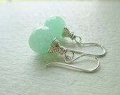 Mint Julep Earrings - Chalcedony Onion Briolettes - Sterling Silver - Plain or oxidized