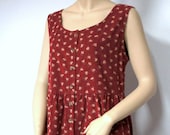 L L Bean Dress / Vintage Jumper / Corduroy / Barn Red / Floral Dress / Maternity / Empire Waist / Size 12 Petite