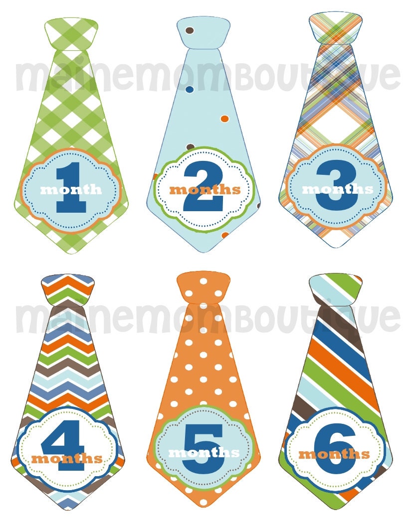 HUGE SALE Baby Boy Monthly Onesie Tie Stickers Green Blue Orange Chevron Plaid Stripes Dots