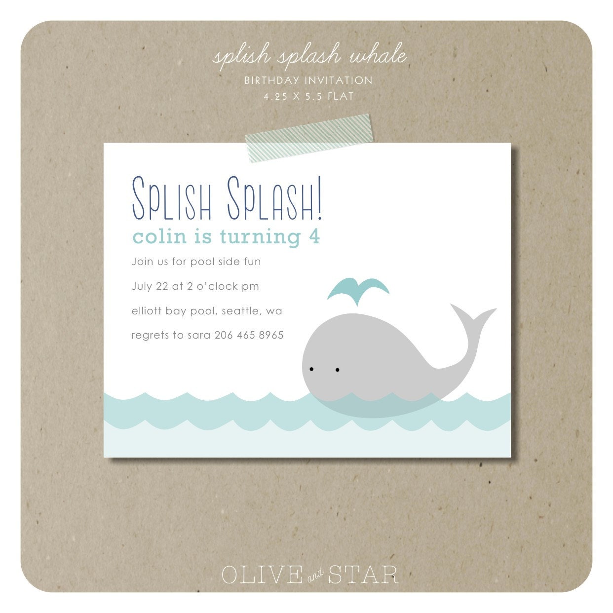 splish splash whale : birthday invitation set