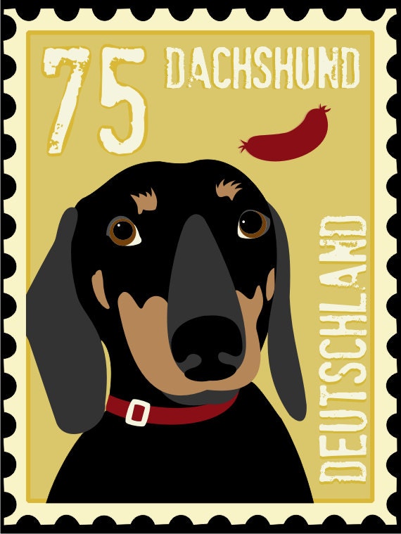 Dachshund Art Poster Postage Stamp Art Series 11 x 14