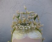 Antique Victorian Wax Flower Wedding Headpiece with Trailing Blossoms...Bridal...Steampunk...