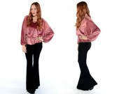 Vintage 80s Dusty Rose Velvet Peasant Blouse M L
