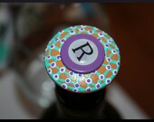 Brown Turquoise, Purple, White, Criss Cross Wine Stopper- Pick Your Letter
