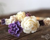 Dark Purple & Ivory Floral Bouquet Headband