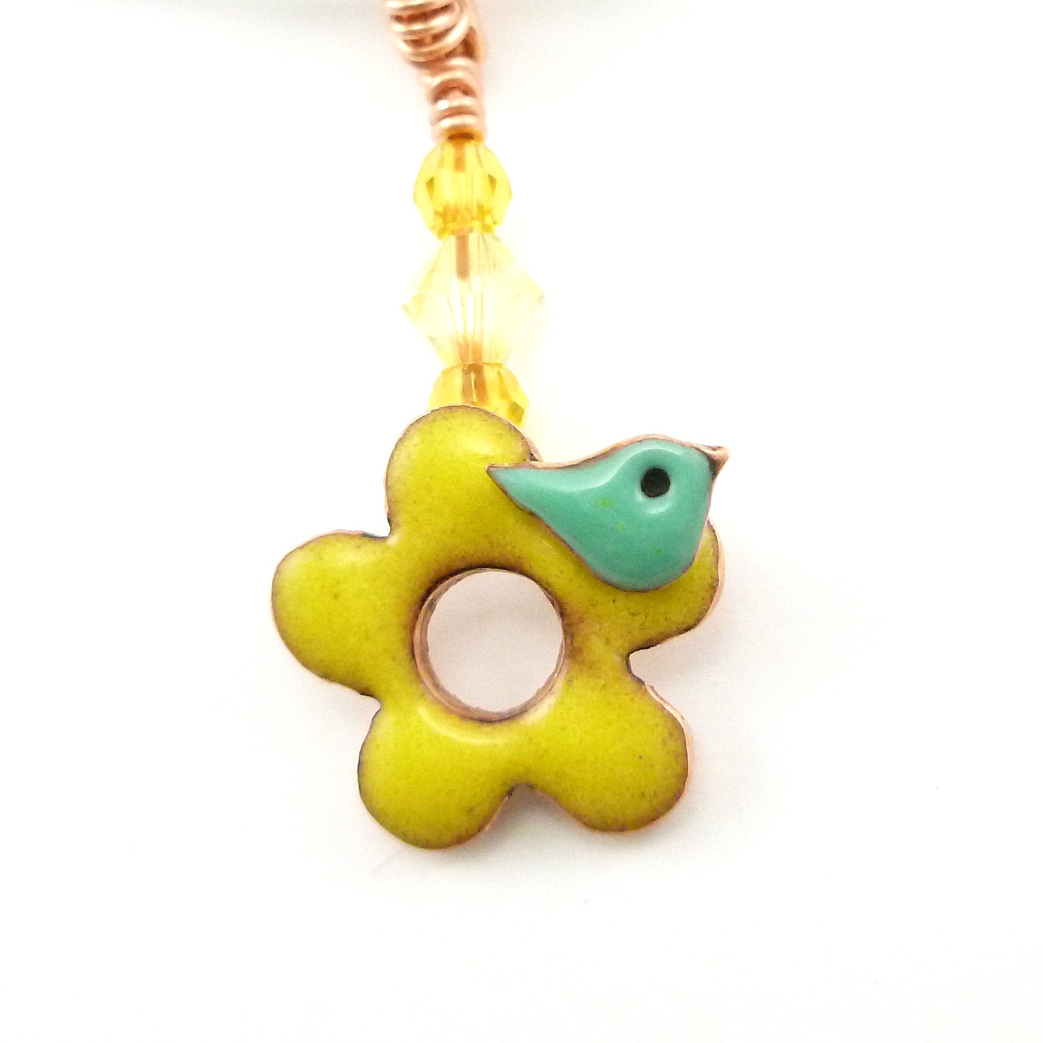Blue Bird & Sunflower Necklace - Bluebird No. 16