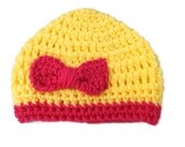 Baby Hat Yellow Pink Bow Crochet 0 to 6 months