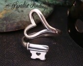 Steampunk Sale, Gothic Skeleton Key Heart Ring, Quality Sterling Silver Finish Not Nickle Silver
