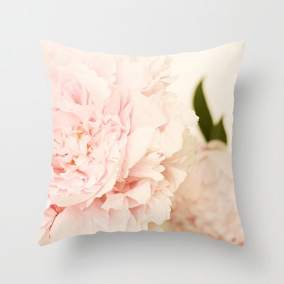 Floral throw pillow cover chic home decor peony flower photo pillow cover fine art photograph throw pillow pink green