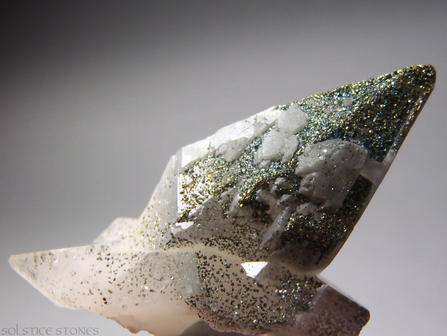 Incredible Stellar Beam Calcite with Chalcopyrite Druzy. Double Terminated Cluster. Solar Plexus Chakra. Crystal Healing / Mineral Specimen.