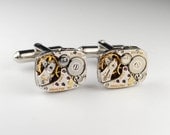 Steampunk Cufflinks Striped HAMILTON 911 Ruby Jewel Watch Movement Cuff Links - Great for Wedding Gift - Fathers Day - Anniversaries