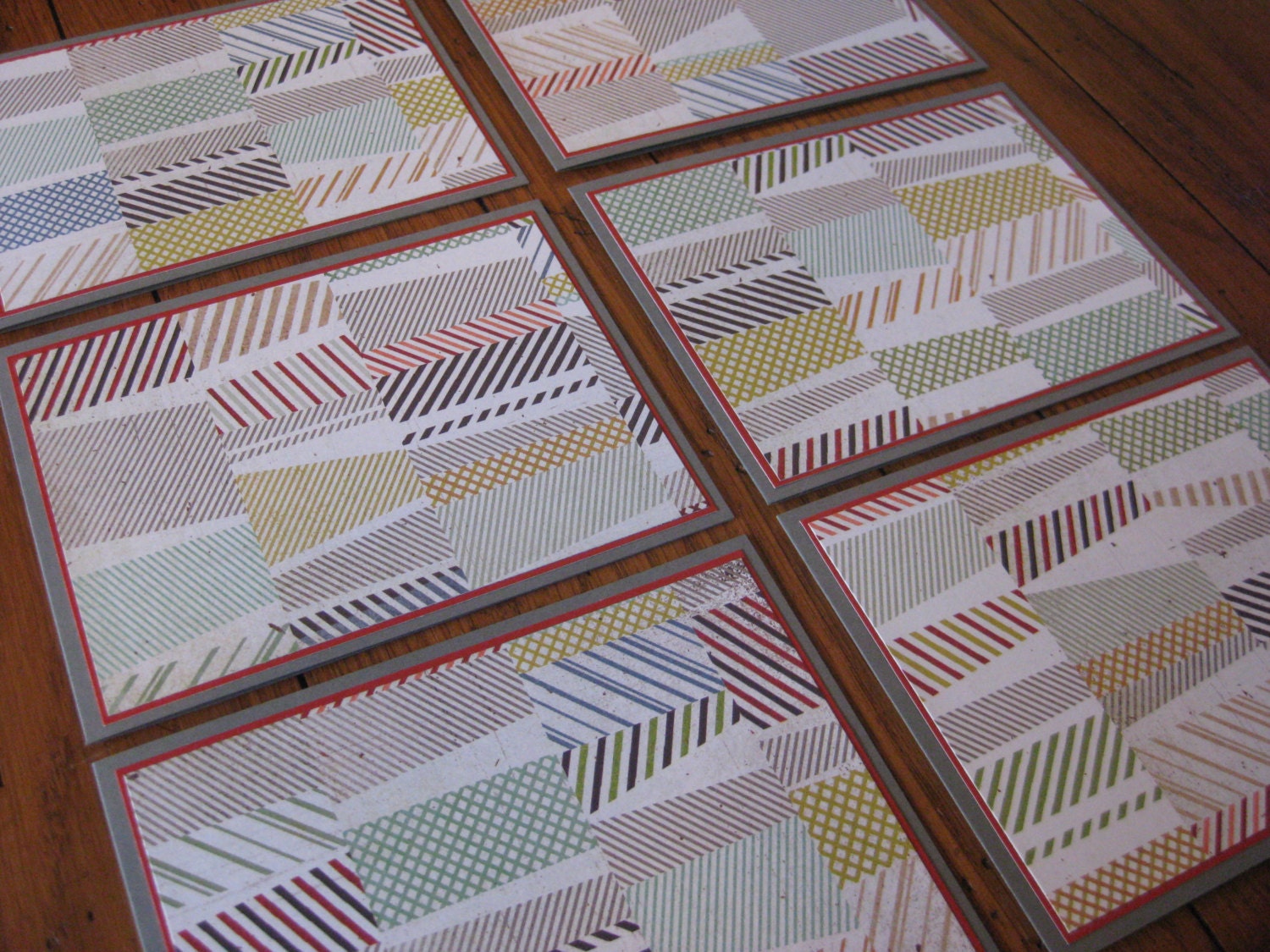 Geometric Patterned Notecards with Coordinating Envelopes - Set of 6 - Handmade Set of Notecards