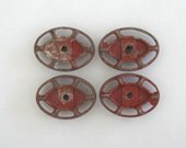 4 vintage red faucet handles, oval valve handles, steampunk water faucet handles, valentine red colors, group 212, metal faucet handles