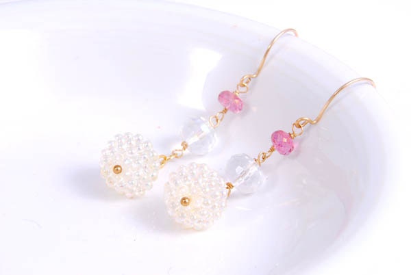 Long Statement Earrings,  Pink Topaz Gold Dangle Earrings, Accessories Gifts for Her Sister Under 40 Birthday Valentine's Day
