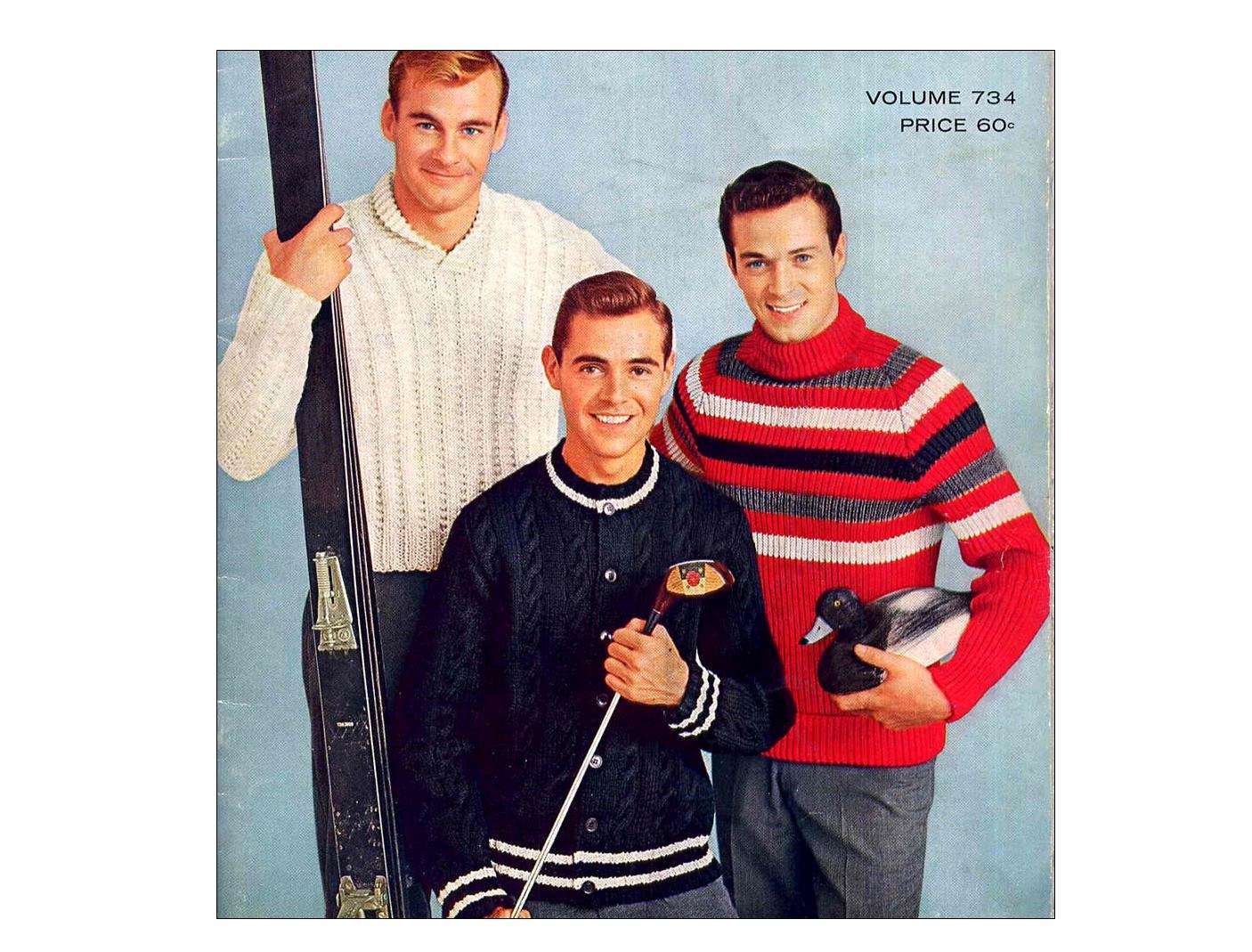 Vintage 1960s Mad Men Sweaters Knitting Patterns Columbia Minerva Mens Book Raglan Cardigan Vests Sports