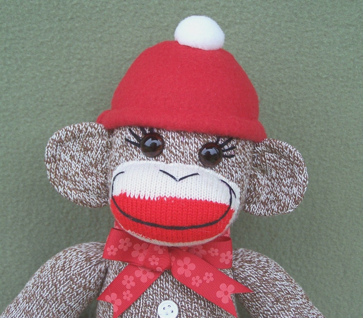 Lady Red Heel Sock Monkey Handmade Sock Toy