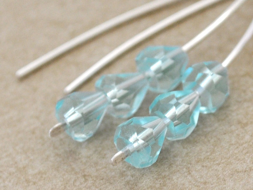 TINY RAIN DROPS rare vintage glass beads earrings sterling silver