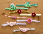 Beaded Flowers on Velvet or Glitter Elastic Headbands for babies and toddlers -- many color and style options
