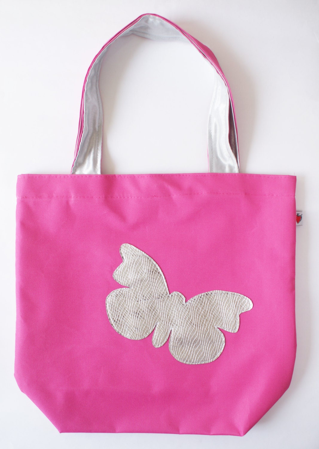 Cute Pink Tote Bag with Silver Butterfly FINAL SALE