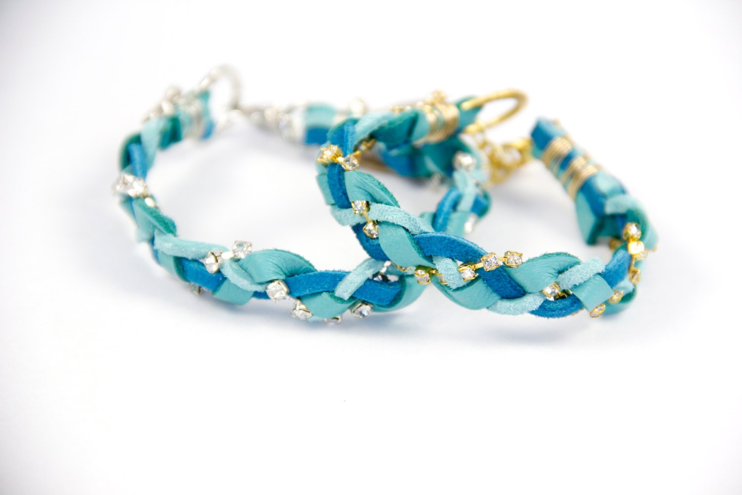 Karma - Turquoise Leather and Rhinestone Braided Bracelet