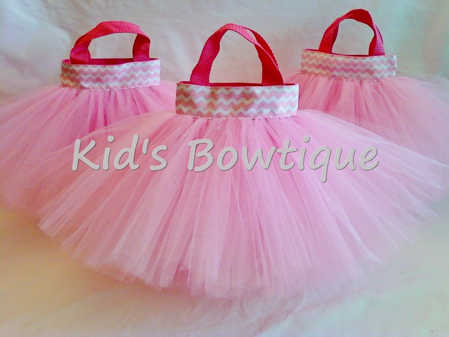 Set of 10 Pink Chevron Ribbon Party Favor Tutu Bags