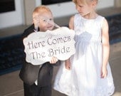 Wedding Sign Here Comes The Bride Wood White Shabby Chic Custom Photo Prop