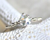 Petite Filigree Sterling Silver and Rose Cut Moissanite - Promise, Engagement, Wedding Ring - Eco Friendly Recycled Silver - Conflict Free