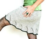 Elle Lace Skirt Hand Knit Dove Grey Dark Green Merino Wool