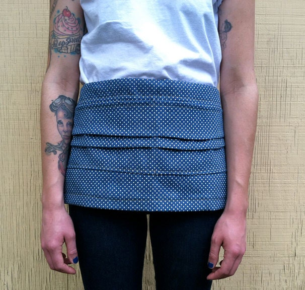 white polka dot blue denim handmade half apron