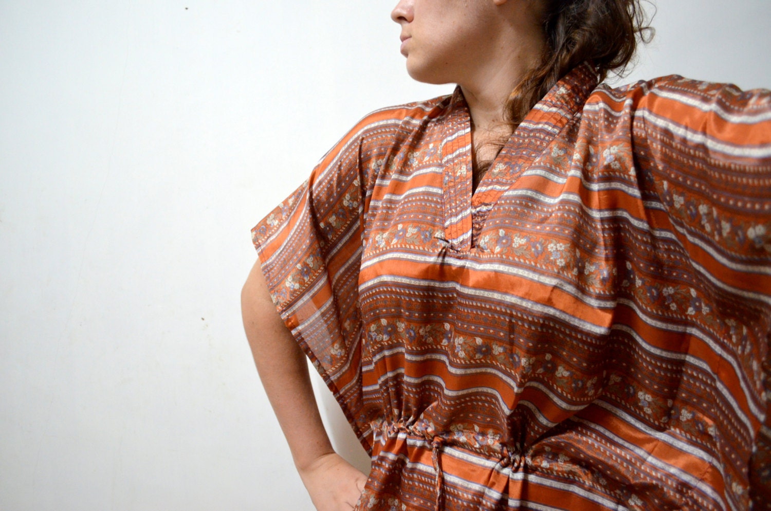 Toffee Stripe Silk Kaftan - Loungewear, Silk Robe, Caftan, Spa, Perfect long dress, beachwear, make great Anniversary or Birthday gift