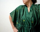 Dark Green Silk Kaftan -Loungewear, Silk Robe, Caftan, Spa, Perfect long dress, beachwear, make great Anniversary or Birthday gift