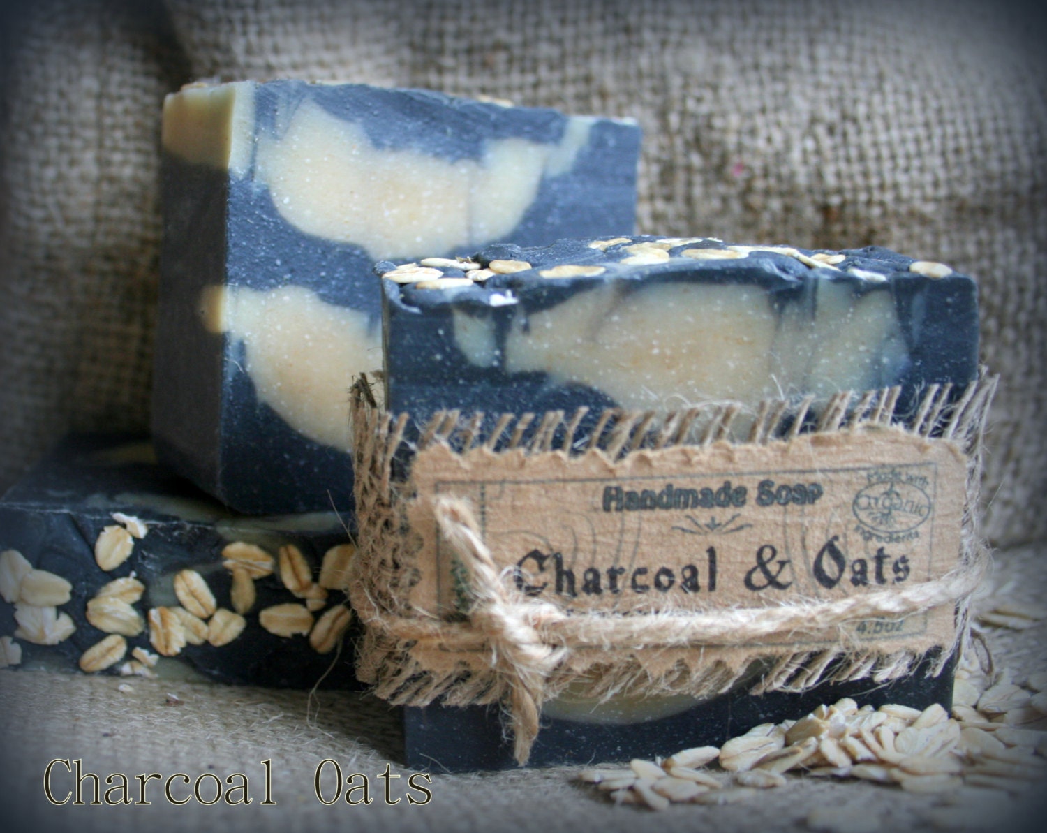 Organic Soap - Charcoal Oats - Lemongrass scent. Vegan. All natural. Handmade from scratch