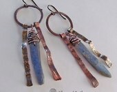 Kyanite Earrings, Long Tribal Fringe Earrings, Natural Raw Blue Kyanite Gemstone Earrings, Rustic Bohemian Fringe Jewelry, Gypsy Earrings