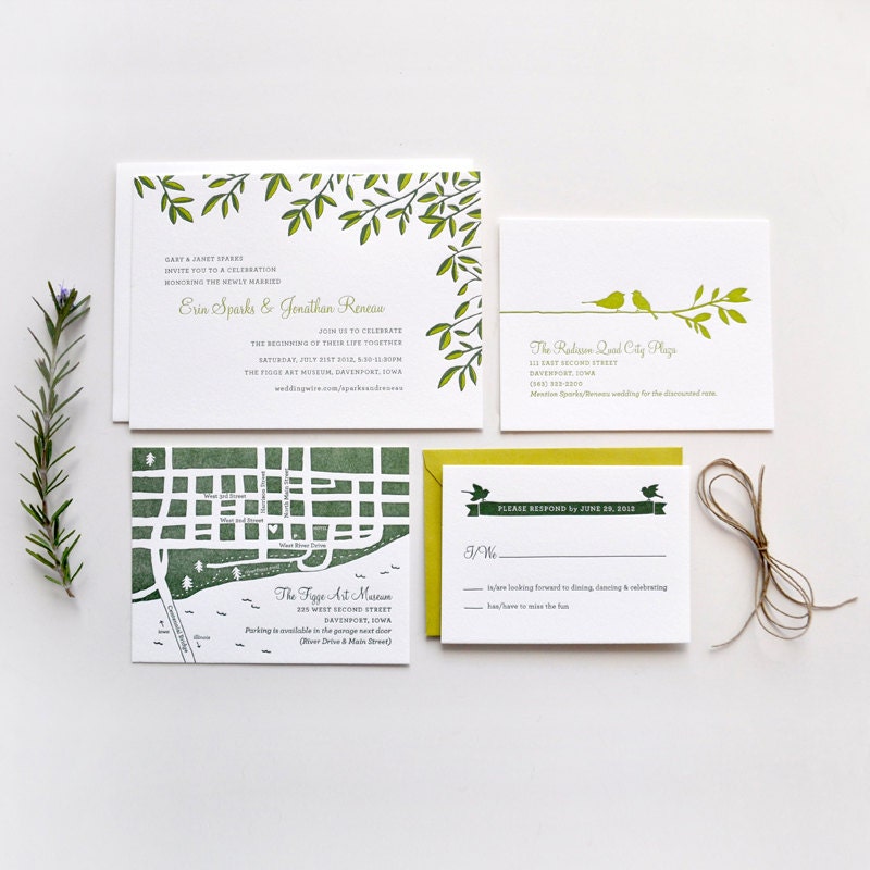 Wings and Boughs wedding invitation