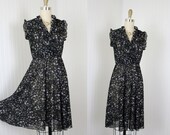 1970s Dress - Vintage 70s Dress - Sheer Violets Sundress - The Jet Black Country Sky