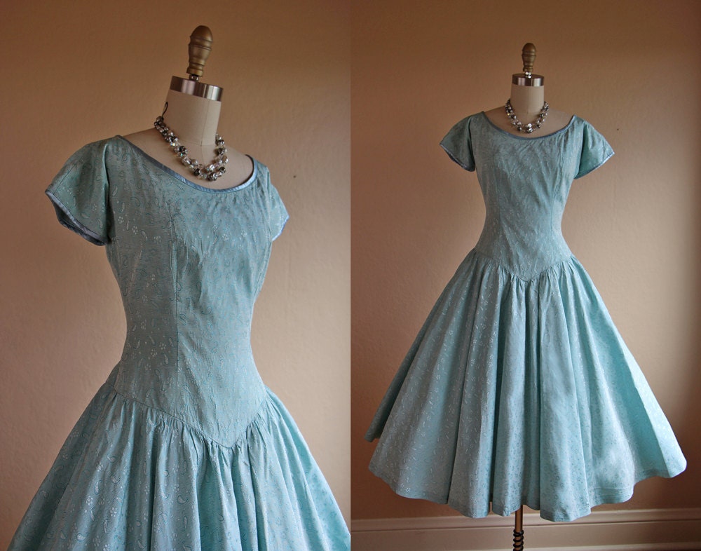 1950s Dress - Vintage 50s Dress - Aqua Designer Circle Skirt Princess Party - Under the Waves