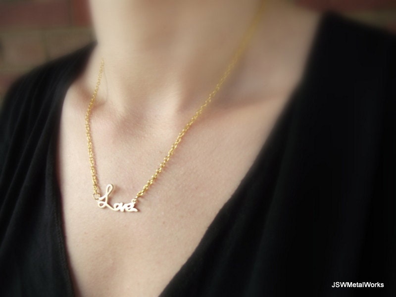 Gold Love Pendant, Gold Necklace, Valentine's Day Gift