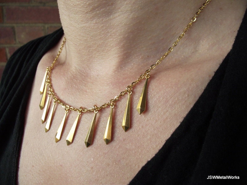 Brass and Gold Fringe Necklace, Gold Necklace, Brass Necklace
