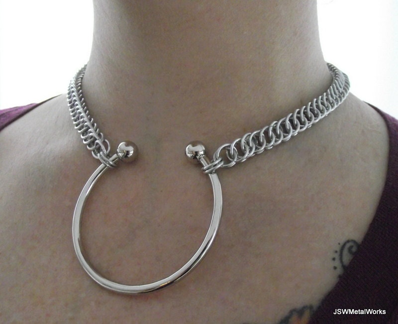 Custom Statement Curved Barbell Chainmail Collar, Half Persian Chainmaille Collar