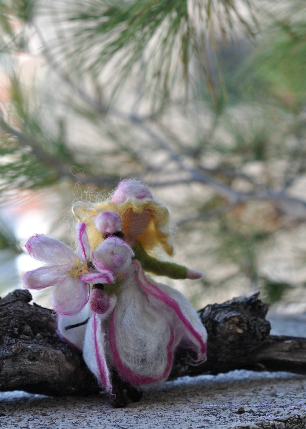 Needle felted Apple Tree Flower Pixie  Waldorf Soft sculpture.