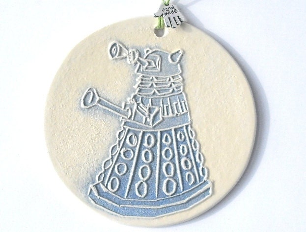 DALEK handmade ceramic ornament raised patterned textured original under 25 gift true blue Dr Who BBC science fiction scifi robot TV series