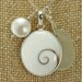 Genuine Sea Glass, Lg Oval Shiva Shell, Pearl SS Necklace
