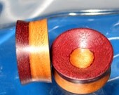 25mm Concave Pair of Purple heart and Cherry wood ear plugs, gauges, 1 inch gauge, hand turned