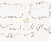 Dainty Vines & Leaf Frames and Doodles - Digital graphics for your paper crafts and design. Vector file incl. INSTANT Download via Etsy
